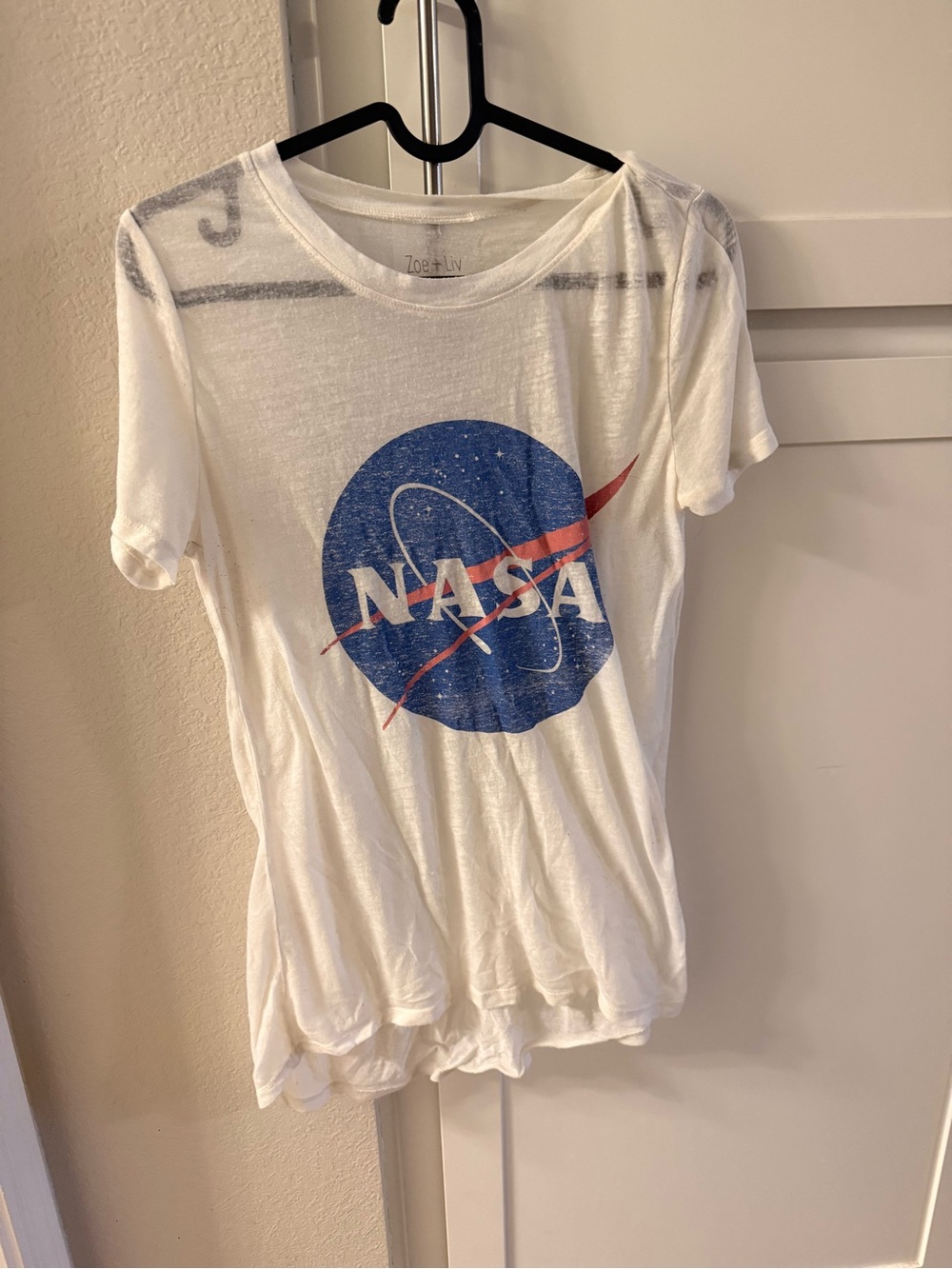 Zoe + Liv White Graphic Tee with Blue and Red Print